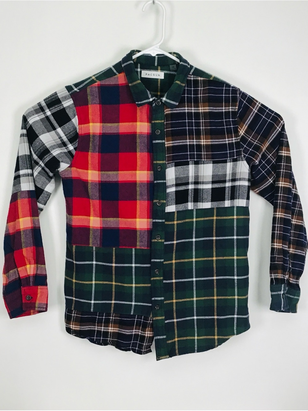 Pacsun men’s long sleeve button up patchwork flannel shirt medium
